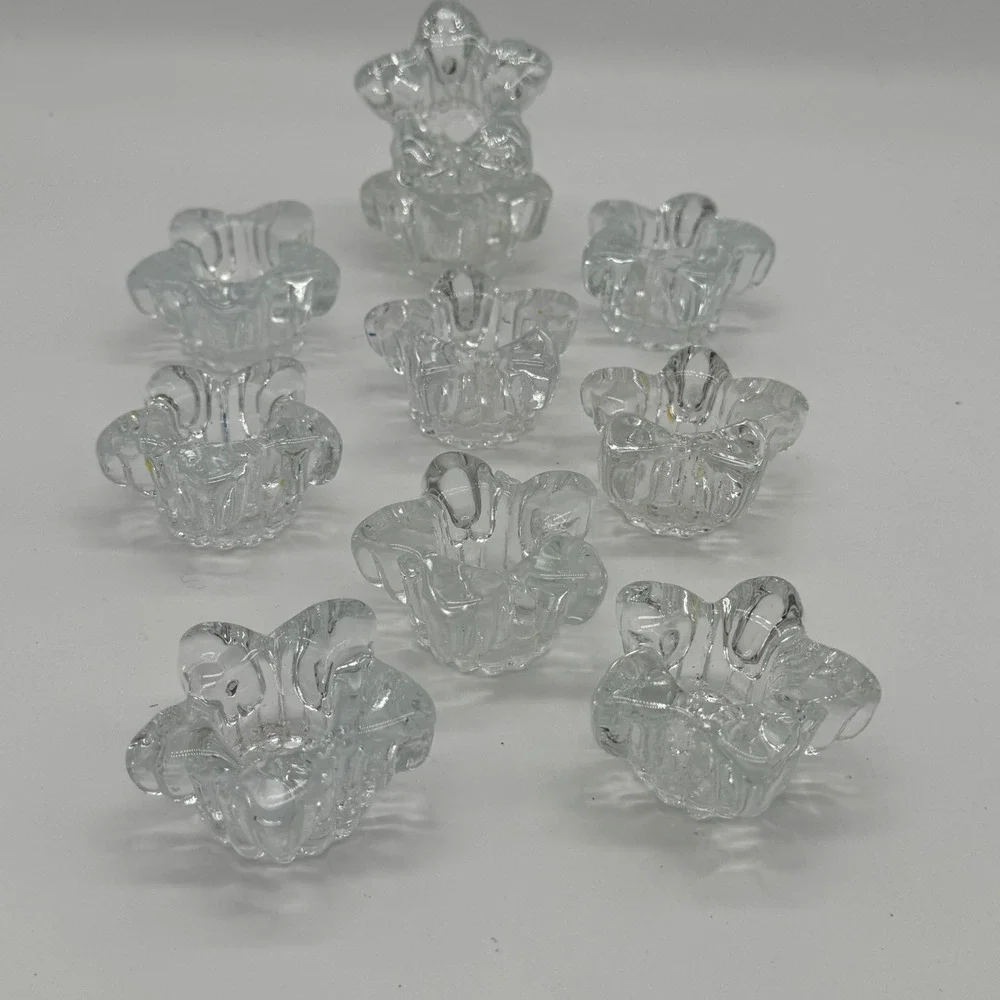 Vintage Clear Glass Star Candle Holders Taper Candle Christmas Tablescape Lot 10